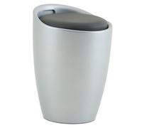 Tabouret DANIEL pouf rond coffre de rangement panier à linge siège avec assise rembourrée gris, structure en plastique gris