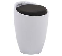 Tabouret DANIEL pouf rond coffre de rangement panier à linge siège avec assise rembourrée noir, structure en plastique blanc