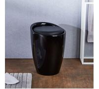 IDIMEX Tabouret Daniel Pouf Rond Coffre de Rangement Panier à Linge siège avec Assise rembourrée, Structure en Plastique Noir et revêtement synthétique Noir