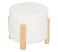Atmosphera - Tabouret d'Appoint Bansa Blanc, D 37,5 x H 32 cm, Tissu Bouclette et Bambou - pour Salon, Chambre, Repose-Pieds