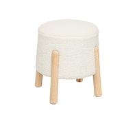 Atmosphera - Tabouret d'Appoint Inuit en Tissu Bouclette Blanc, H 41,5 cm, Pieds en Bois - pour Salon, Chambre d'enfant