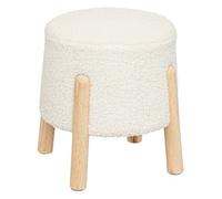 Atmosphera - Tabouret d'appoint Inuit - Tissu bouclette blanc, H 41,5 cm, pieds en bois