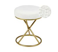 Tabouret d'Appoint Moderne Glam en Bouclé Pieds en Métal Dorés Blanc Cassé