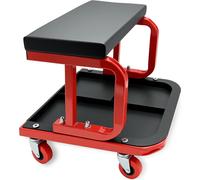 Tabouret d'atelier Relaxdays avec tablette, charge maximale de 100 kg, assise rembourrée, 4 roulettes, tabouret de montage, noir et rouge
