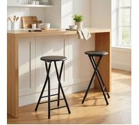 Tabouret de bar 2er Set, tabouret pliant avec structure en acier, chaise de cuisine avec double repose-pieds 34 x 30 x 70 cm Noir