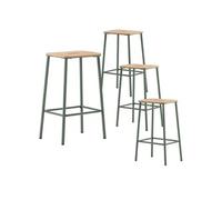Tabouret de bar BAHIA Lot de 4 - Bois naturel, pieds métal aigue-marine, H65cm