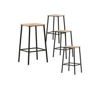 Tabouret de bar BAHIA Lot de 4 - Bois naturel, pieds métal noir, H65cm