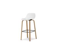 Kosmi Tabouret de Bar Blanc Style scandinave avec Pieds Effet Bois en métal - Hauteur 66cm