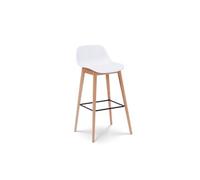 Tabouret de bar blanc style scandinave avec pieds en bois naturel - Hauteur 66cm