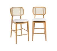 Tabouret de bar bois d'hévéa cannage et tissu 66,5cm (lot de 2) MANI