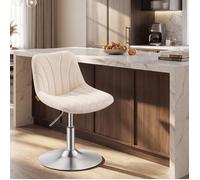 Tabouret de bar, Chaise de Coiffeuse, avec Dossier, Chaise Ergonomique Réglable, Cuir PU, 43 x 46,5 x 65,5-77,5 cm, Blanc