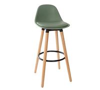 Atmosphera - Tabouret de bar Maxon - Assise kaki, pieds en bois, H 92 cm