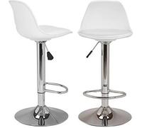 Tabouret de Bar Contemporaine - SHE - Haute Qualité Blanc Chaide Haute - Lot de 2 - Réglable en hauteur
