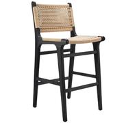Tabouret de bar d'extérieur en bois massif naturel et rotin tissé à la main, style harmonie bohème pour terrasse, cour et piscine