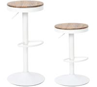 Tabouret de Bar en Bois - Vintage - Réglable en hauteur - Lot de 2 - Blanc