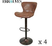 Tabouret de Bar en Cuir - ERROLVES - Lot de 4 - Hauteur Réglable - Marron Vintage