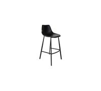 Tabouret de bar en cuir noir, repose-pieds, coutures apparentes, assise ergonomique - Dutchbone, Franky - 50x54x106 cm