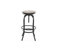Tabouret Industriel à vis en métal noir mat et bois naturel mat hauteur réglable 69 à 85cm modèle LOFT - KOSMI