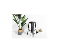 - Tabouret de bar en métal noir mat et assise en bois foncé, Tabouret métal et bois haut hauteur 76cm parfait pour table de 100 cm et plus