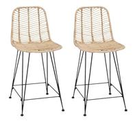 Tabouret de bar en rotin - vidaXL - Naturel - 44,5 x 54,5 x 97,5 cm - Assise 62 cm - Repose-pieds intégré - Cadre en fer