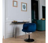 Happy Garden - Tabouret de bar Nolan - en velours bleu, dossier, accoudoirs, rotation 360°, réglable