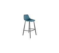 Tabouret de bar en velours bleu pétrole, assise et mini dossier, pieds acier laqué noir - Dutchbone, Franky - 50x54x106 cm