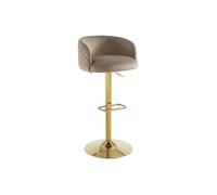 Tabouret de bar en velours et métal doré - Hauteur réglable - Beige - PERLANITA