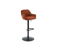 Tabouret de bar en velours et métal noir - Hauteur réglable - Terracotta - ELEANA