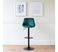 Happy Garden Tabouret de bar Robin – Velours, dossier, réglable, rotation 360°, repose-pieds – Vert