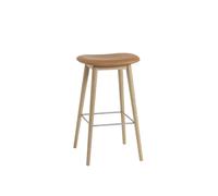 Tabouret de Bar Fiber m. Base en Bois Rembourré en Cuir Cognac/Chêne H76 cm