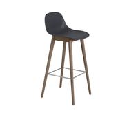 Tabouret de Bar Fiber m. Base et Dossier en Bois Noir/ Brun Foncé H97,5 cm