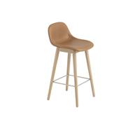 Tabouret de Bar Fiber m. Base et Dossier en Bois Rembourré en Cuir Cognac/Chêne H87,5 cm