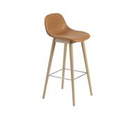 Muuto Tabouret de bar Fiber avec dossier 75 cm Cuir cognac-pieds en chêne