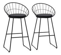 Tabouret de bar - HAPPY GARDEN - ALEX - Hauteur assise 75 cm - Lot de 2 - Métal noir avec coussin