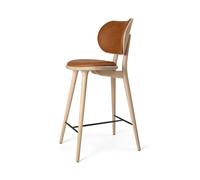 Tabouret de Bar Haut Mater avec Dossier, Finition Chêne Mat /cuir Noyer , 69 cm
