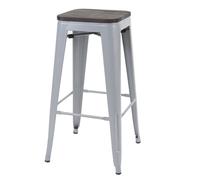 Tabouret de bar HWC-A73, avec siège en bois, métal, style industriel gris