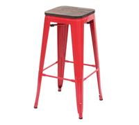 Tabouret de bar HWC-A73 avec assise en bois, chaise de bar, métal design industriel empilable ~ rouge