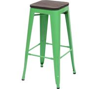 Tabouret de bar HWC-A73 avec assise en bois, chaise de bar, métal design industriel empilable ~ vert