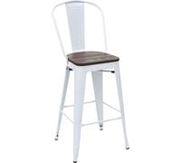 Tabouret HWC-A73, avec siège en bois et dossier, métal, style industriel blanc
