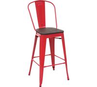 Tabouret de bar HWC-A73 incl. assise en bois, chaise de bar tabouret de comptoir avec dossier, métal design industriel ~ rouge