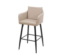 Tabouret de bar HWC-H93, tabouret de comptoir, repose-pieds métal similicuir taupe