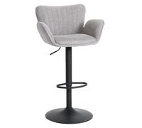 Tabouret de bar HWC-M6 avec accoudoir repose-pieds pivotant tissu/textile fer gris clair pied noir