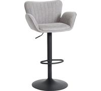 Tabouret de bar HWC-M6 avec accoudoir repose-pieds pivotant tissu/textile fer gris clair pied noir
