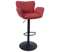 Tabouret de bar HWC-M67, siège pivotant, avec accoudoirs et repose-pieds, tissu/textile, fer, MVG pied rouge, pied noir