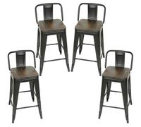 Tabouret de bar industriel SHE - Lot de 4 sièges - Fer métallique - Noir