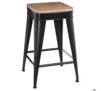 Tabouret de bar ""Joris"" métal et bois noir - Atmosphera Créateur d'intérieur