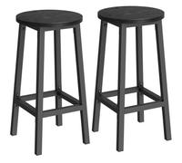 Tabouret de Bar, Lot de 2, Chaise de Cuisine, Siège Haut, Cadre en Métal, avec Repose-Pieds, Noir Bois et Noir Classique