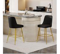 Tabouret de Bar Lot de 2 Haut 100 cm Cuir PU Noir avec Repose-Pieds Métal Argenté - Chaise de Bar Moderne Cuisine Îlot - 100 cm