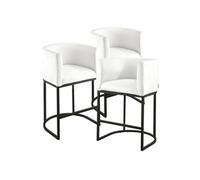 VEVOR Tabouret de bar, lot de 3, chaise de bar en tissu, 635 mm haut, siège de cuisine avec dossier, accoudoirs, structure en métal et repose-pieds, chaise îlot pour cuisine et salle à manger, blanc