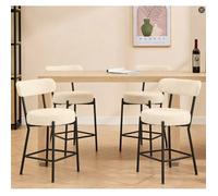 Tabouret de Bar - Lot de 4 - Siège Rembourré - Style Moderne Mi-siècle - Hauteur 66 cm - beige